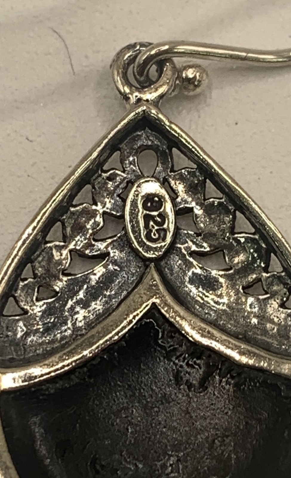 Sterling Silver 925 Abalone Shell Filigree Teardrop Dangle Earrings 5.4g