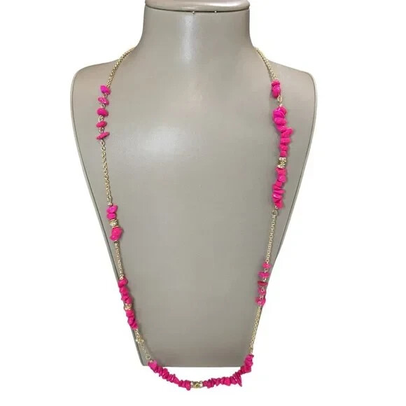 Sequin Women’s Pink Nuggets Beaded Gold Chain Charm Necklace NWT