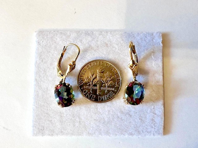 Estate 10K Yellow Gold Mystic Topaz Dangle Drop Earrings