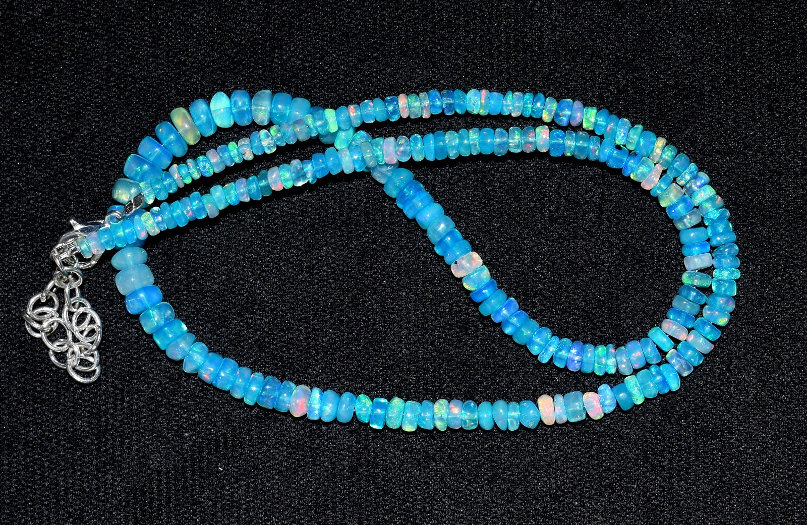 Opal Necklace 16″Natural Ethiopian Blue Opal Wello Fire Opal Gemstone LY01