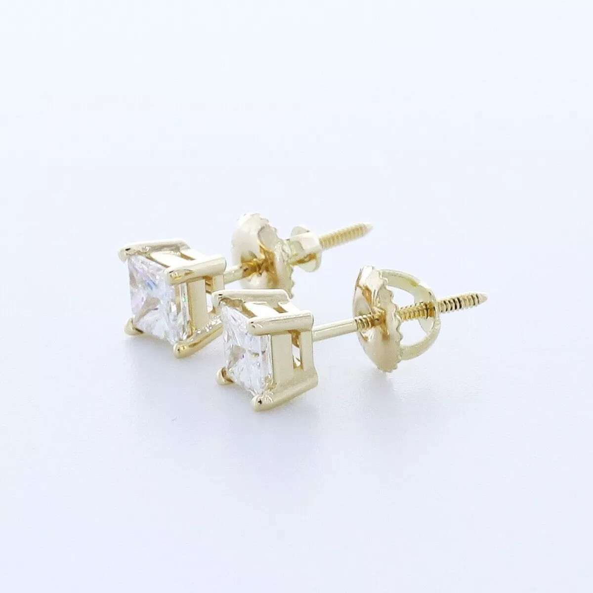 Stud Earrings Solid 14K Gold Classic 1.50 Carat Princess Natural Diamond G SI1