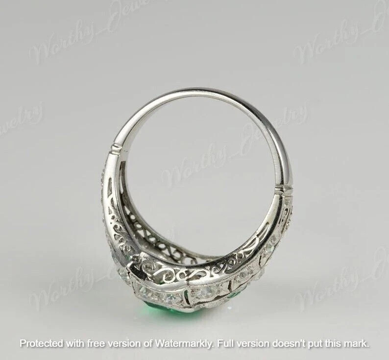 2.30Ct Lab-Created Green Emerald Engagement Ring 14K White Gold Over