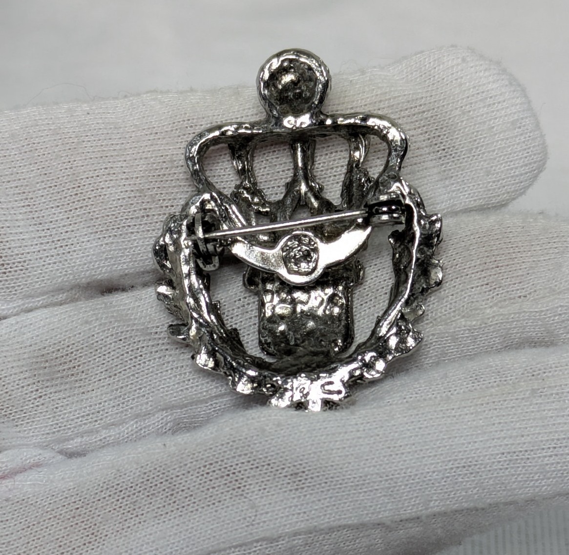 Vintage Stamped JC Crown Pontic Eagle Coat Of Arms Silver Tone Brooch Pin