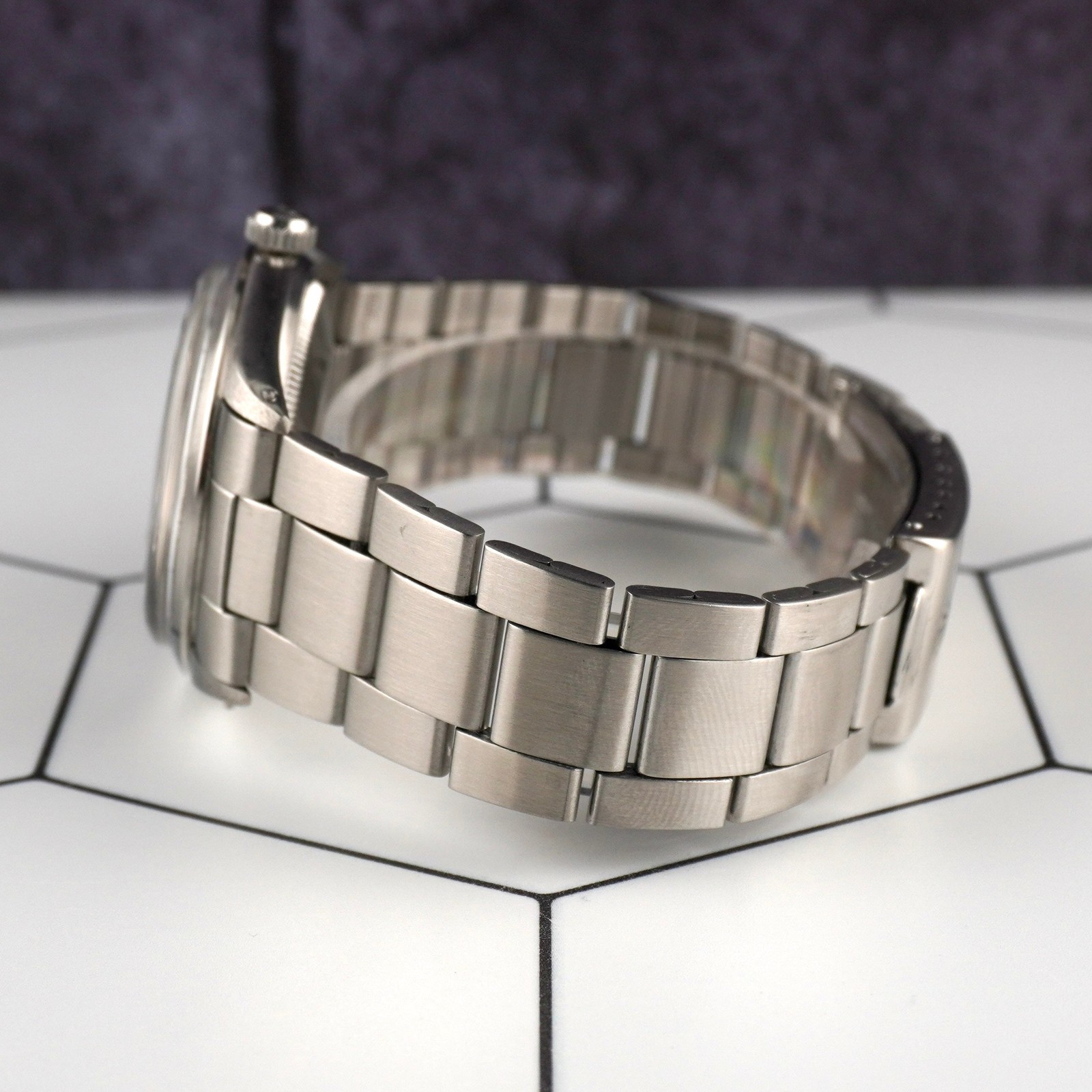 Rolex 36mm Datejust Mens Steel Engine-Turned Oyster Grey Dial Watch 1603
