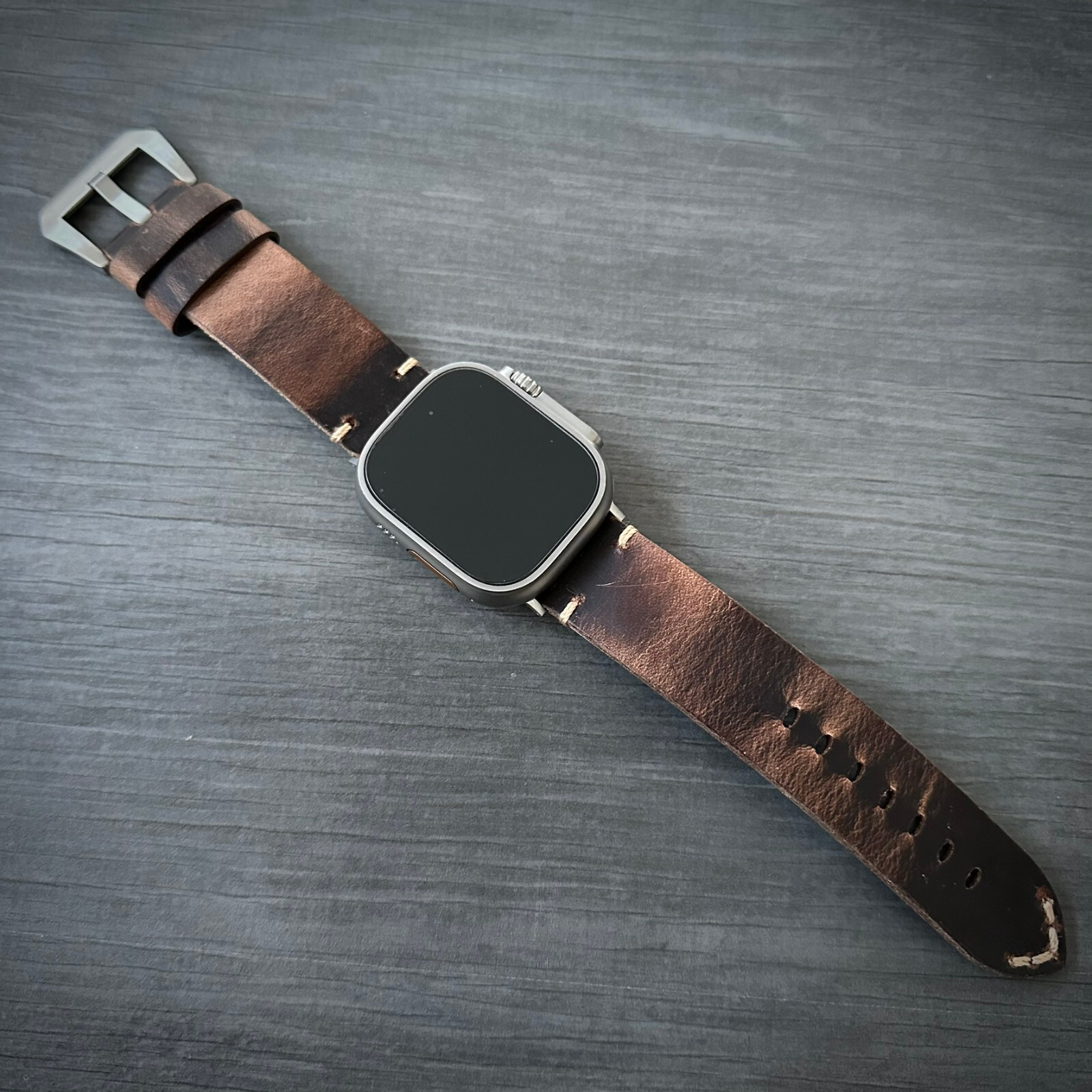 Thick Rustic Brown Leather Watch Strap Band For NEW Apple Watch ULTRA 1 2 49mm