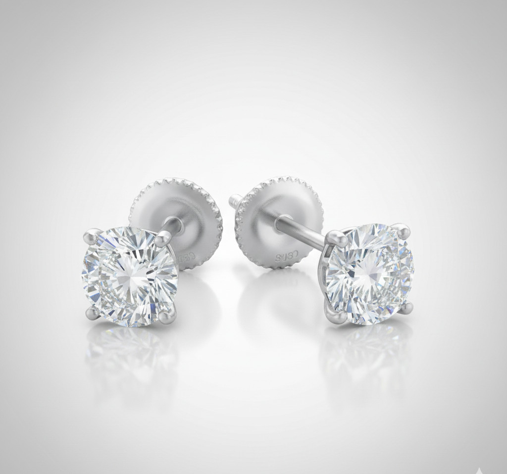 1.00-5.00 CTTW Lab grown diamonds stud Earrings set in 14K White Gold Martini