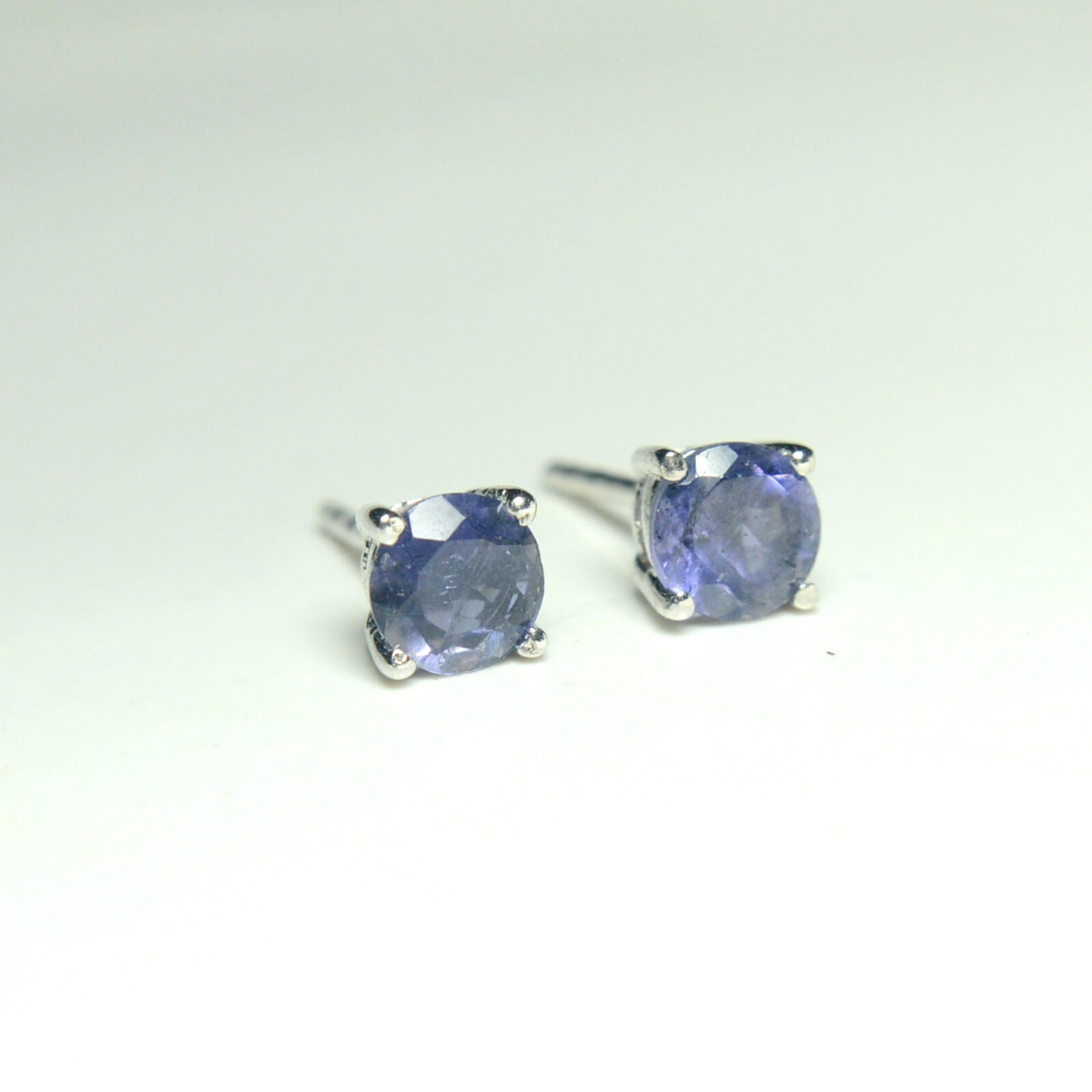 Genuine Iolite Round Gemstone 925 Sterling Silver Women Handmade Stud Earrings