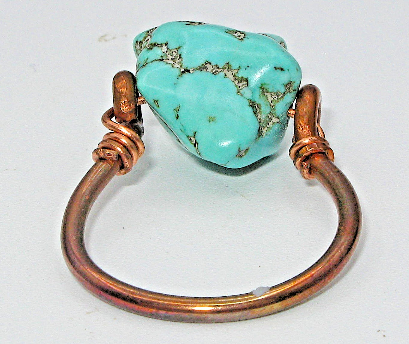 Rustic Handcrafted Copper Ring Simulated Turquoise Howlite Size 9.5 in Boho