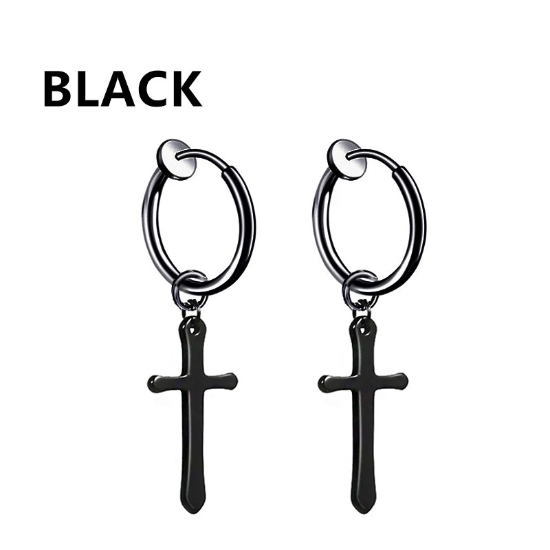 2 Pc Stainless Steel Hoop Earrings Men Black Tone Gothic Small Punk Jewelry