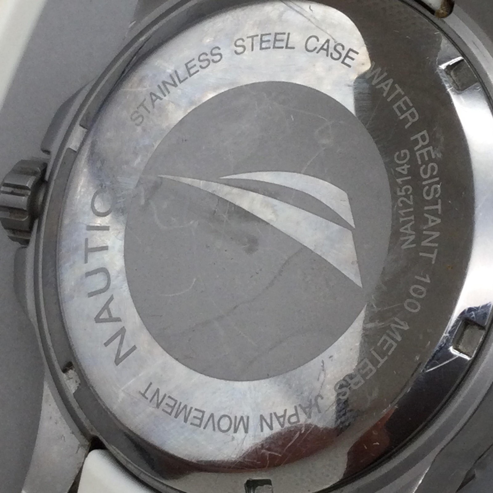 Nautica NA12514G Watch Mens 48mm Stainless Case White Silicone 100M New Battery