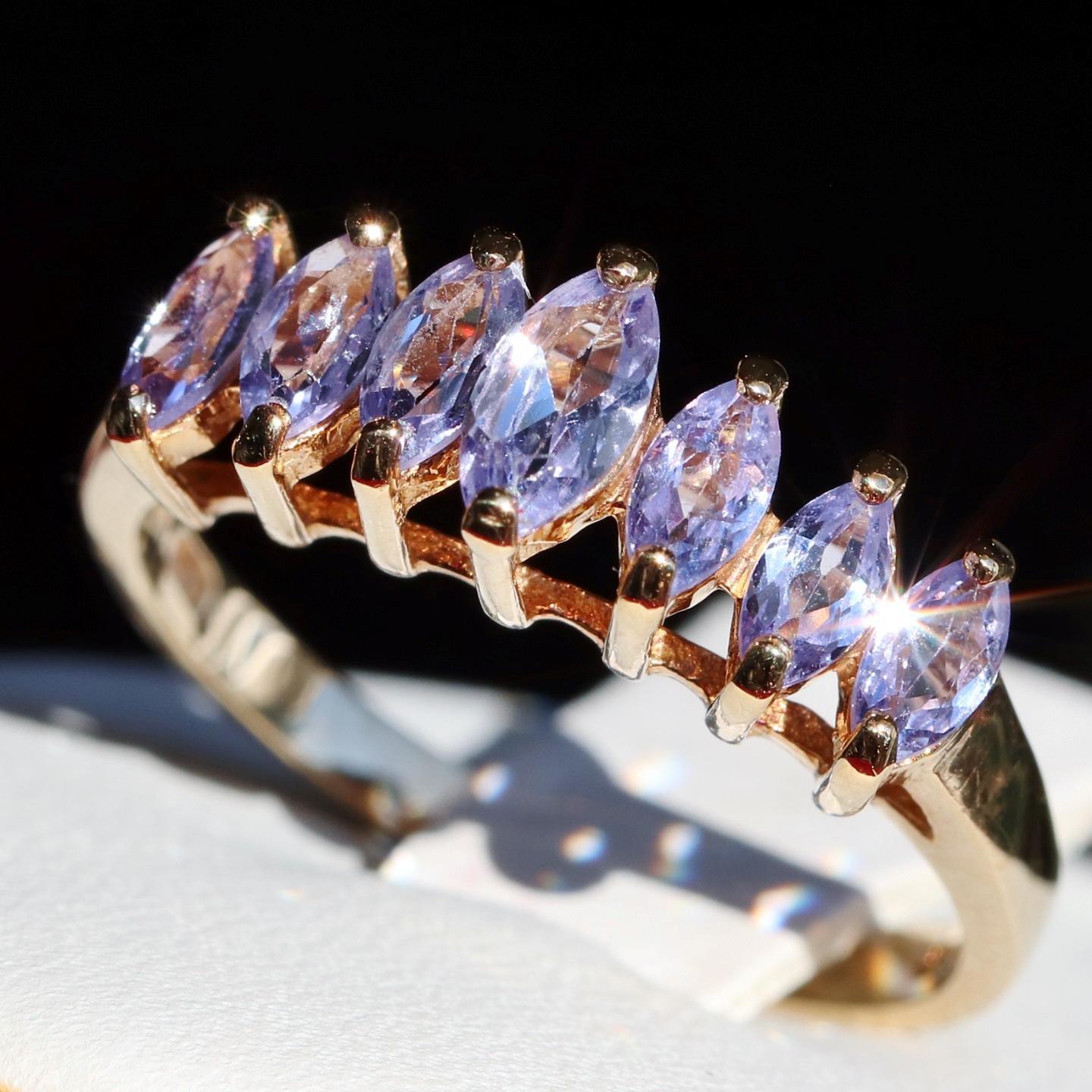 10k yellow gold ring 1.00ct tanzanite pyramid size 7 vintage handmade 2.3g N2872