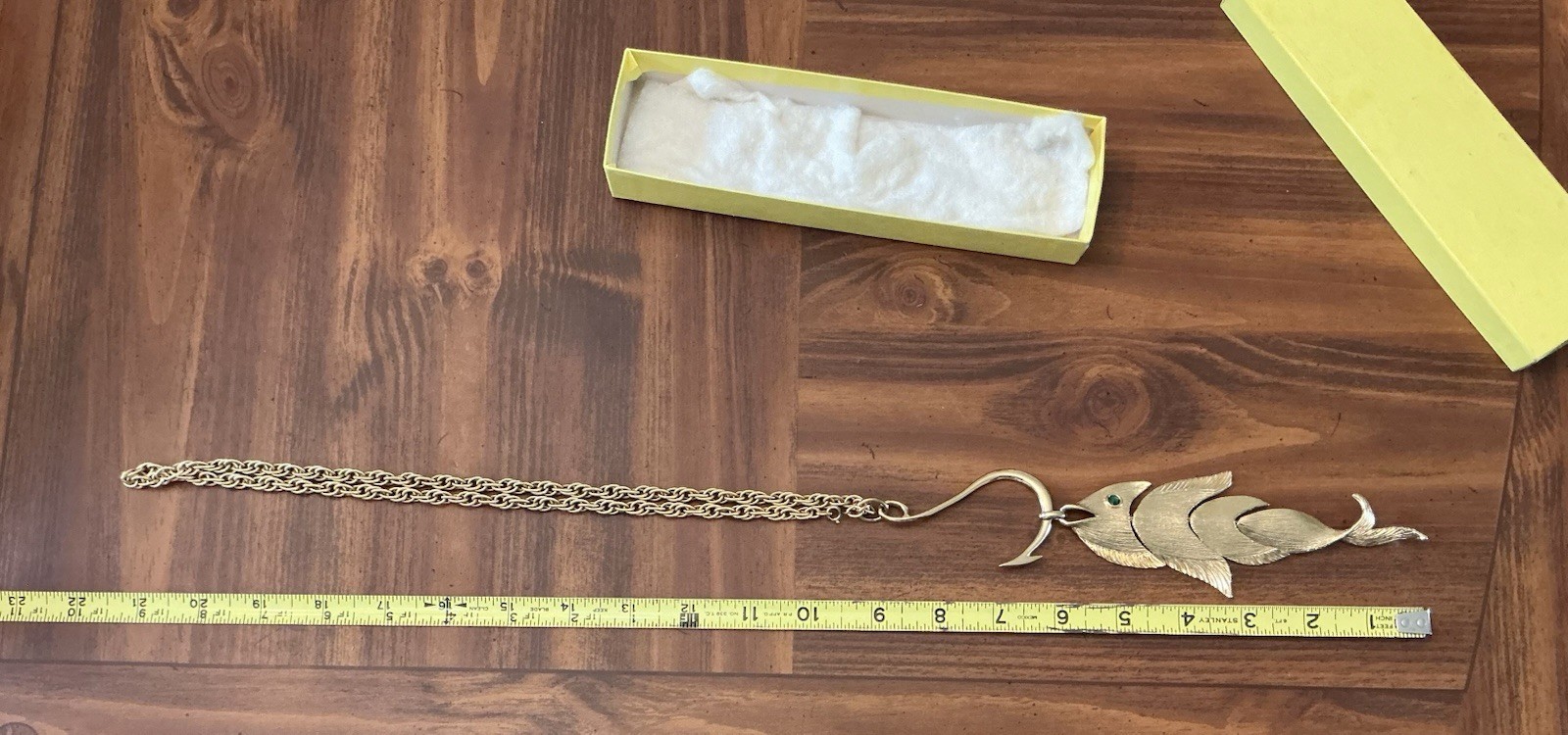 Vintage Napier Gold-Plated Articulated Fish on Hook Pendant Necklace