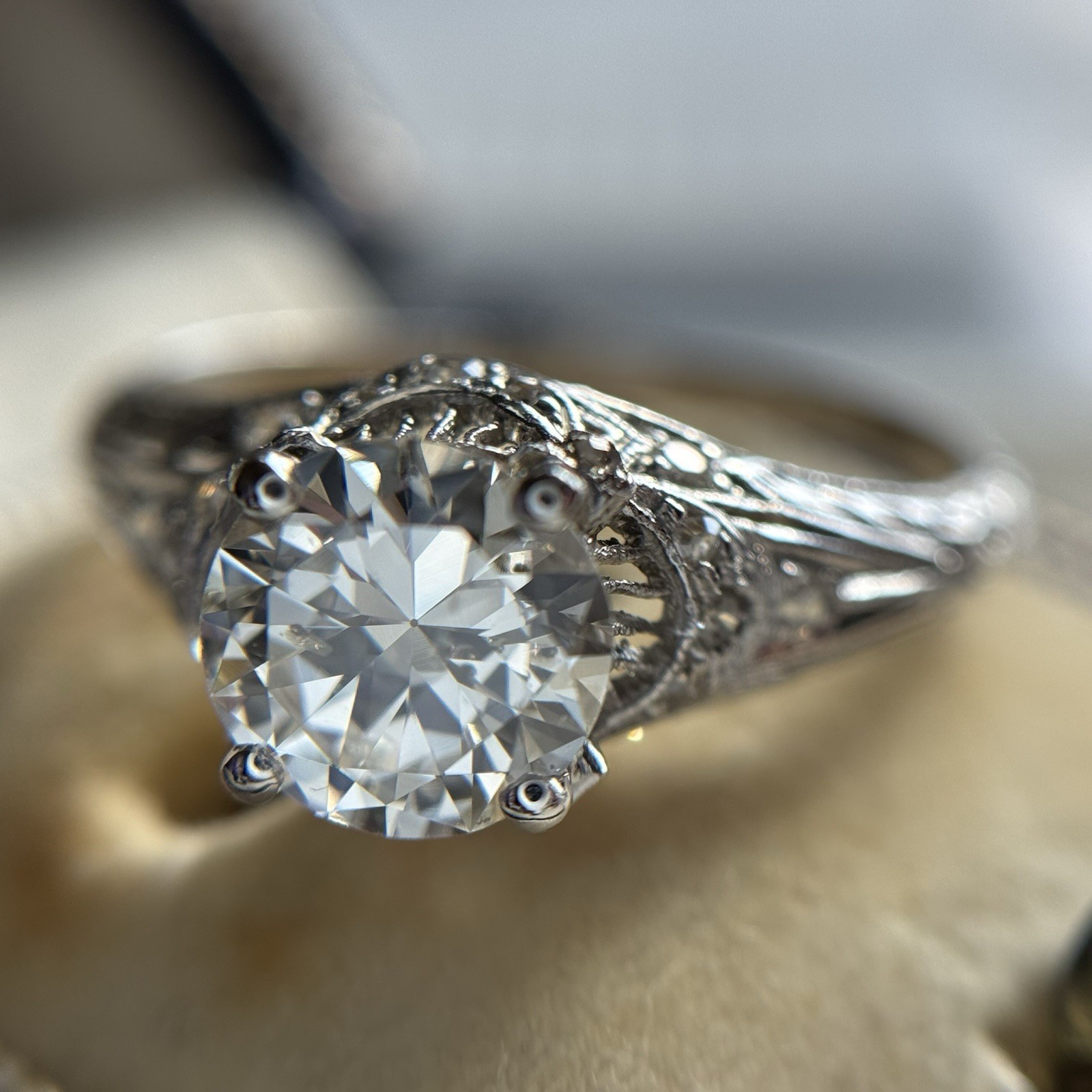 Antique Edwardian GIA Diamond Platinum Engagement Ring 1.60 ctw