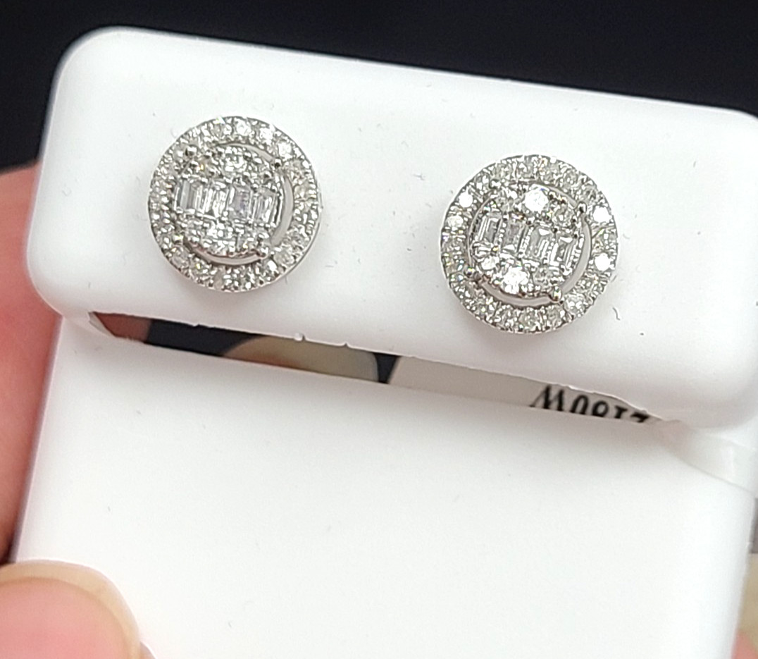 DEAL! 0.40CTW NATURAL ROUND BAGUETTES DIAMOND CLUSTER STUDS EARRINGS 8.7MM