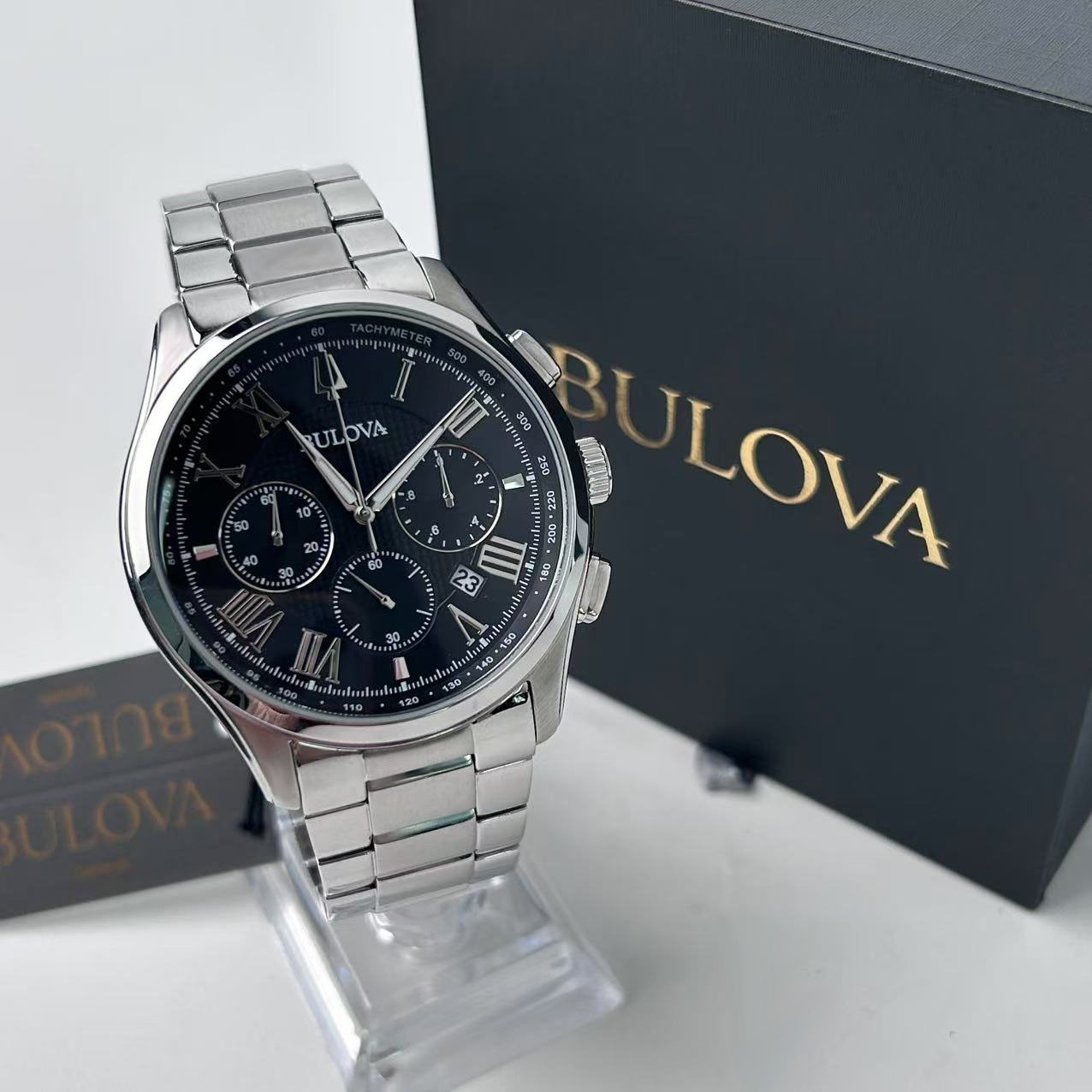 New Bulova Wilton 96B288 Men’s Stainless Steel Chronograph Quartz Watch 46mm