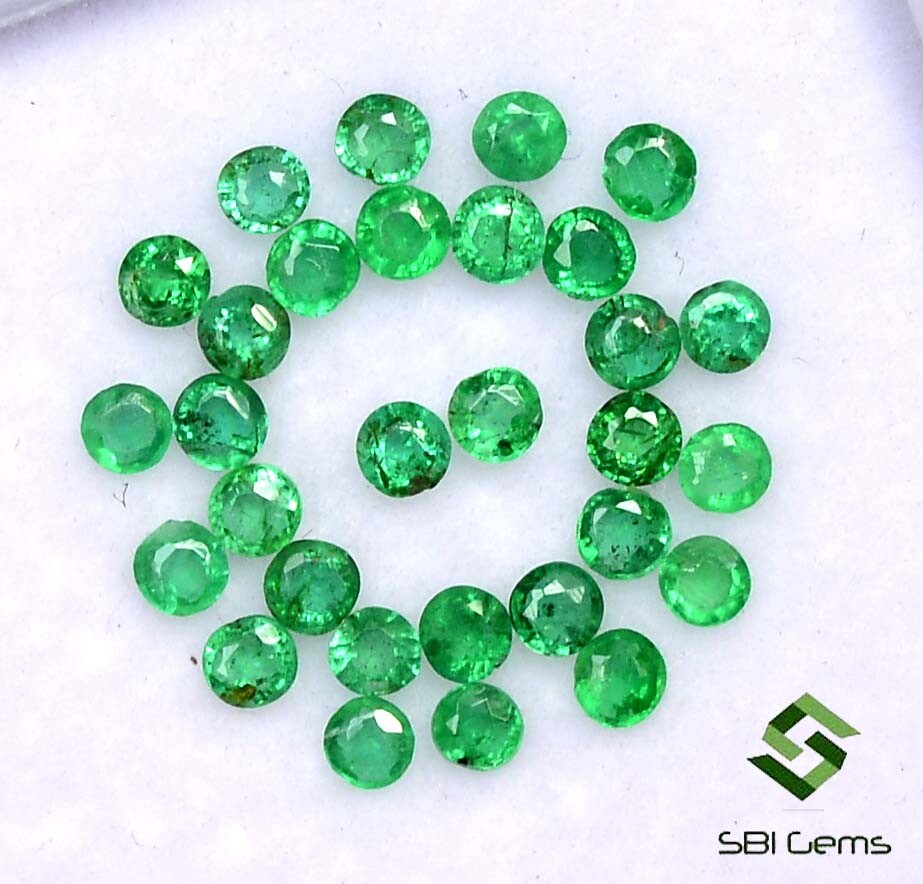 Natural Emerald Round Cut 2 mm Lot 30 Pcs 0.98 Cts Lustrous Zambian Loose Gems