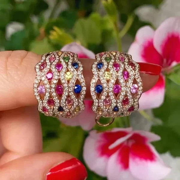 Lab Created Multi Color 3.40Ct Round Cut Wedding Band Ring 14K Rose Gold Plated
