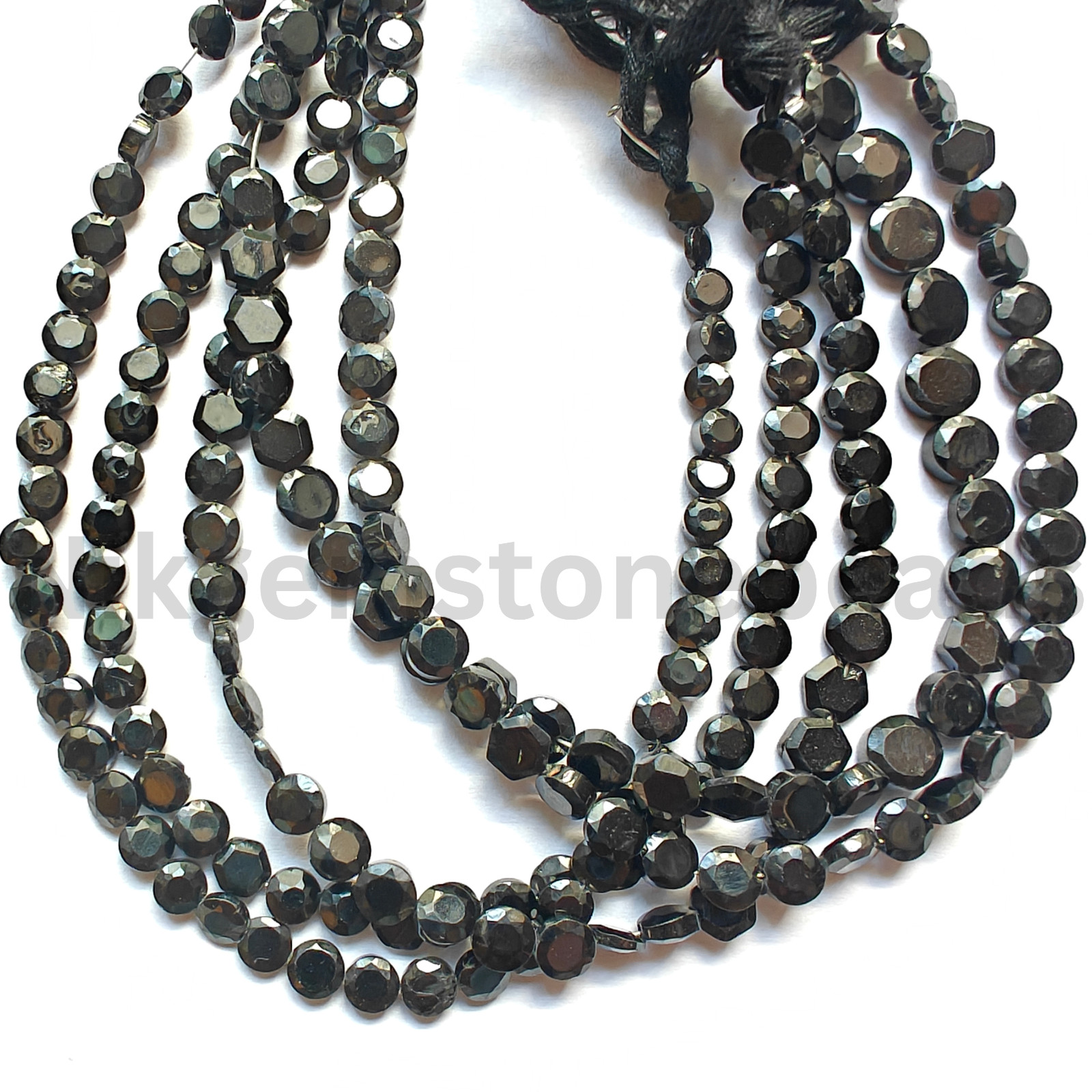 Natural Black Spinel Gemstone, Briolette Faceted Coin Cut Beads, 4.50-5.10 MM.