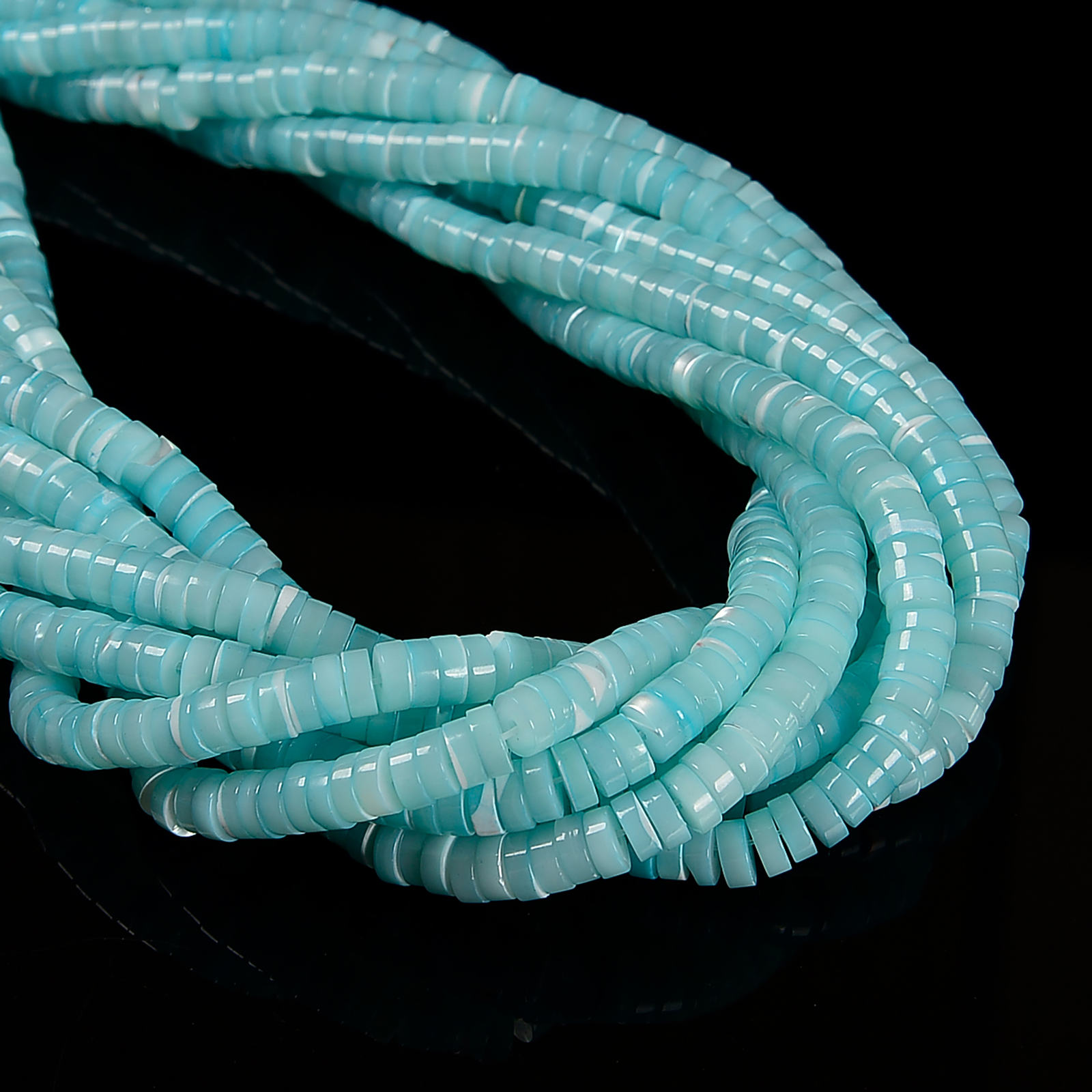 Iridescent Aqua Blue MOP Shell Heishi Disc Beads Size 2x4mm 2x8mm 15.5” Strand