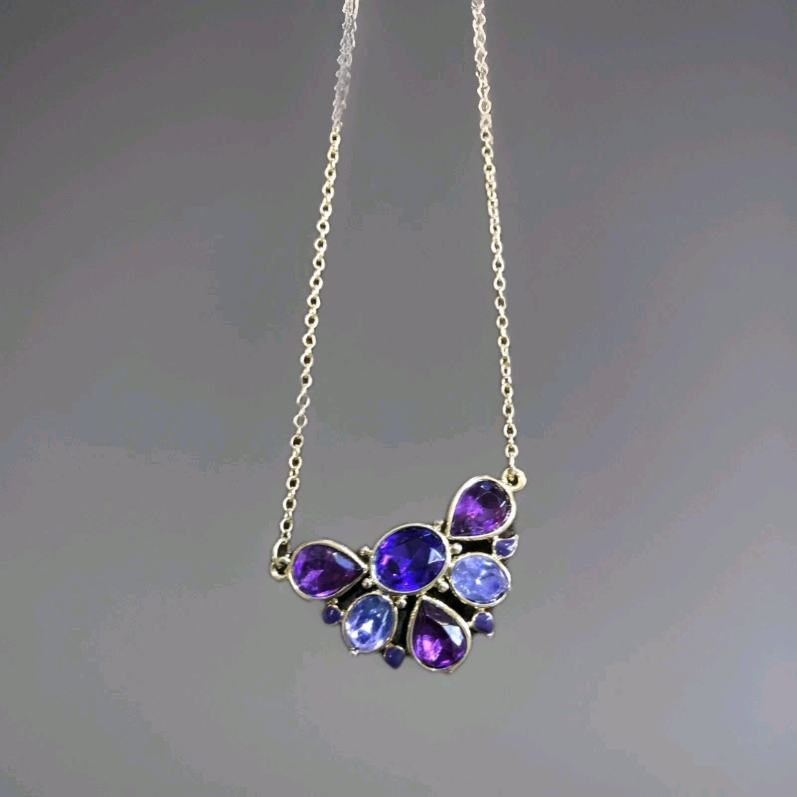Avon NRT Purple Faux Amethyst Faceted Bead Necklace VTG 80s Gold Tone Jewelry
