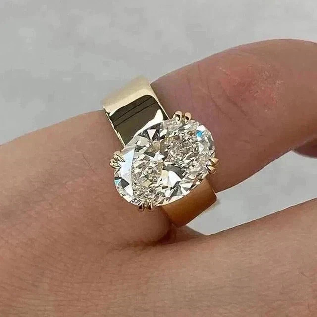 4Ct Oval Cut Lab Created Diamond Wedding Engagement Ring 14k Yellow Gold