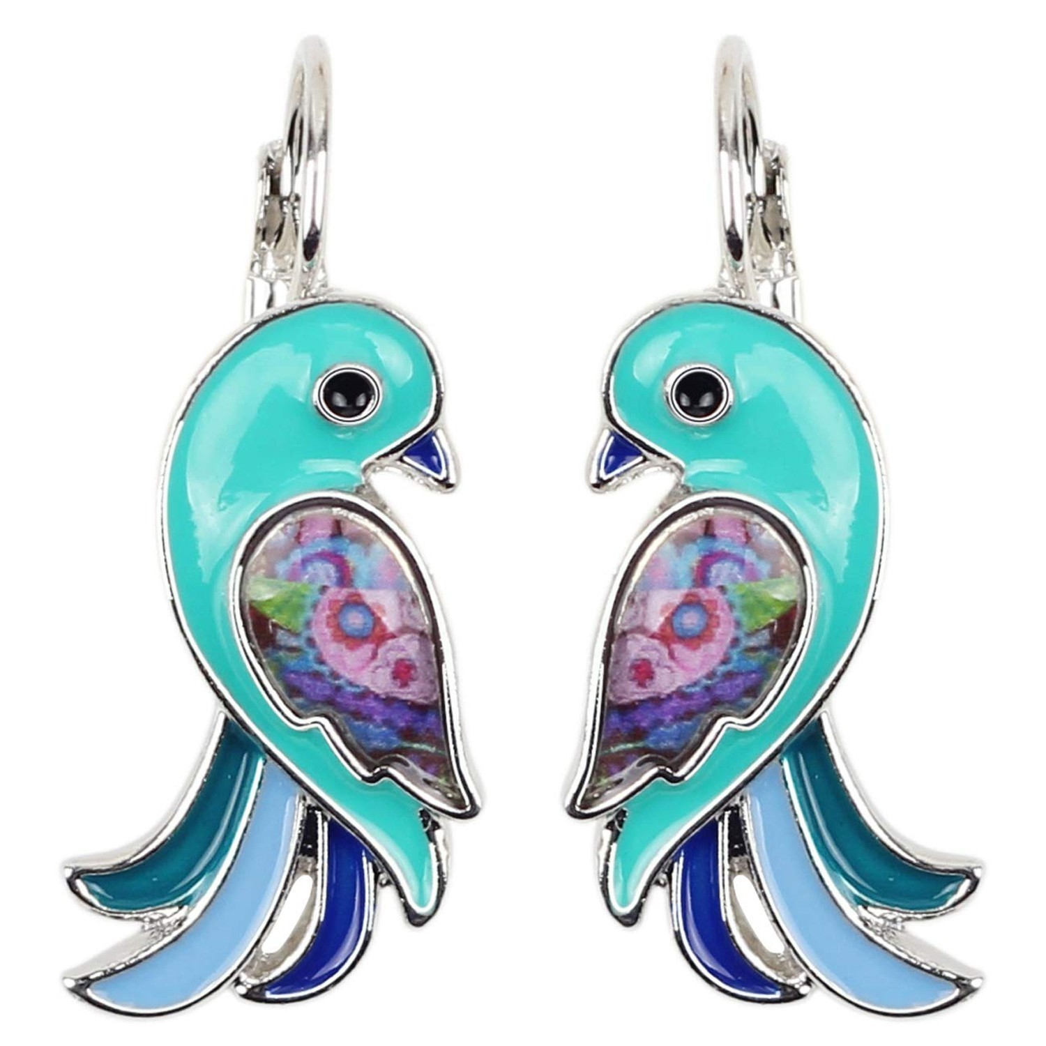 DUOWEI Alloy Enamel Tropical Parrot Bird Earrings Charms Parrot Bird Dangle R…