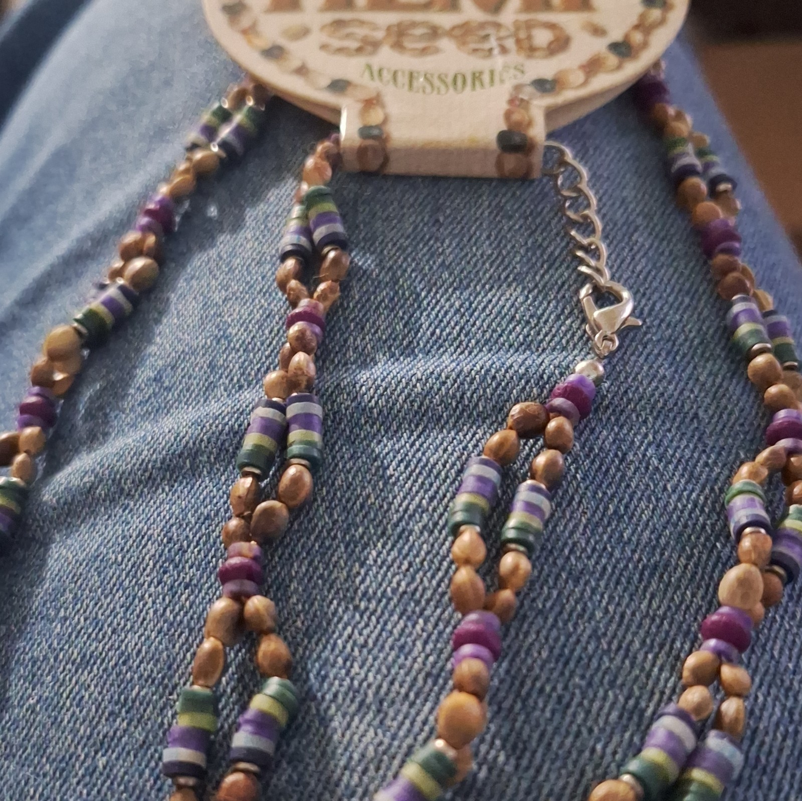 Seventh Sense 100% Hemp Seed Beaded Necklace Multicolor Cable Chain Lobster