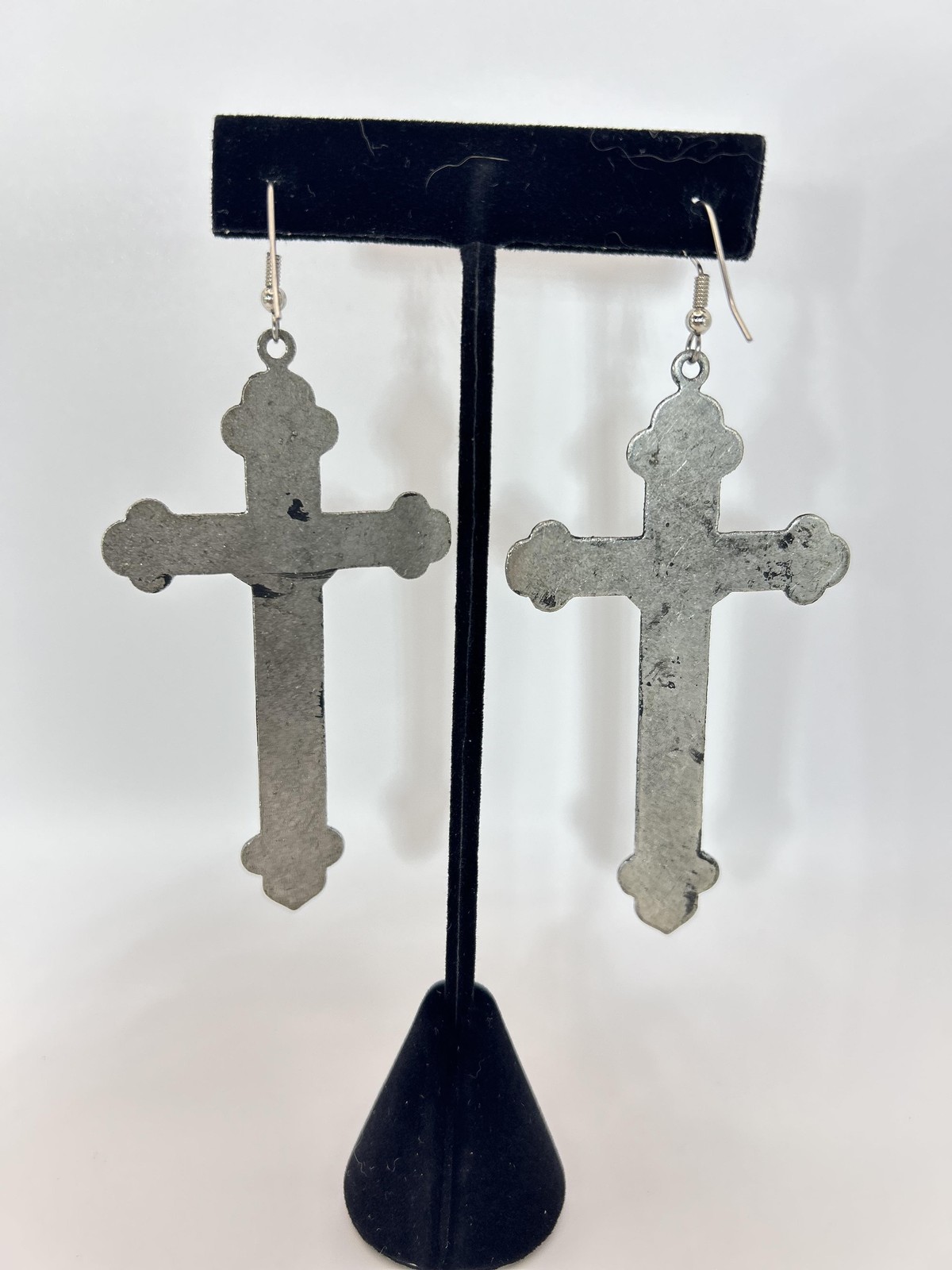 Earrings Silver Tone Turquoise Cross Dangle French Wire Religious Jewelry