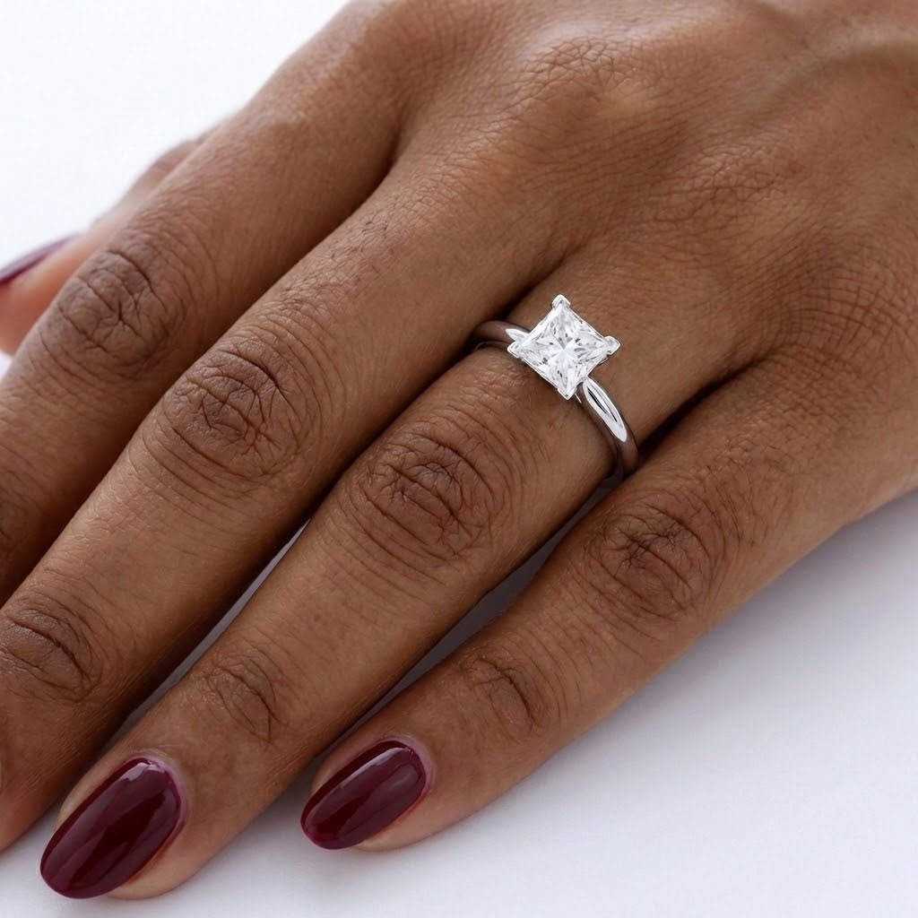 Solitaire Engagement Ring 14K Gold 1.28 Carat Princess Lab-Grown Diamond E VS1