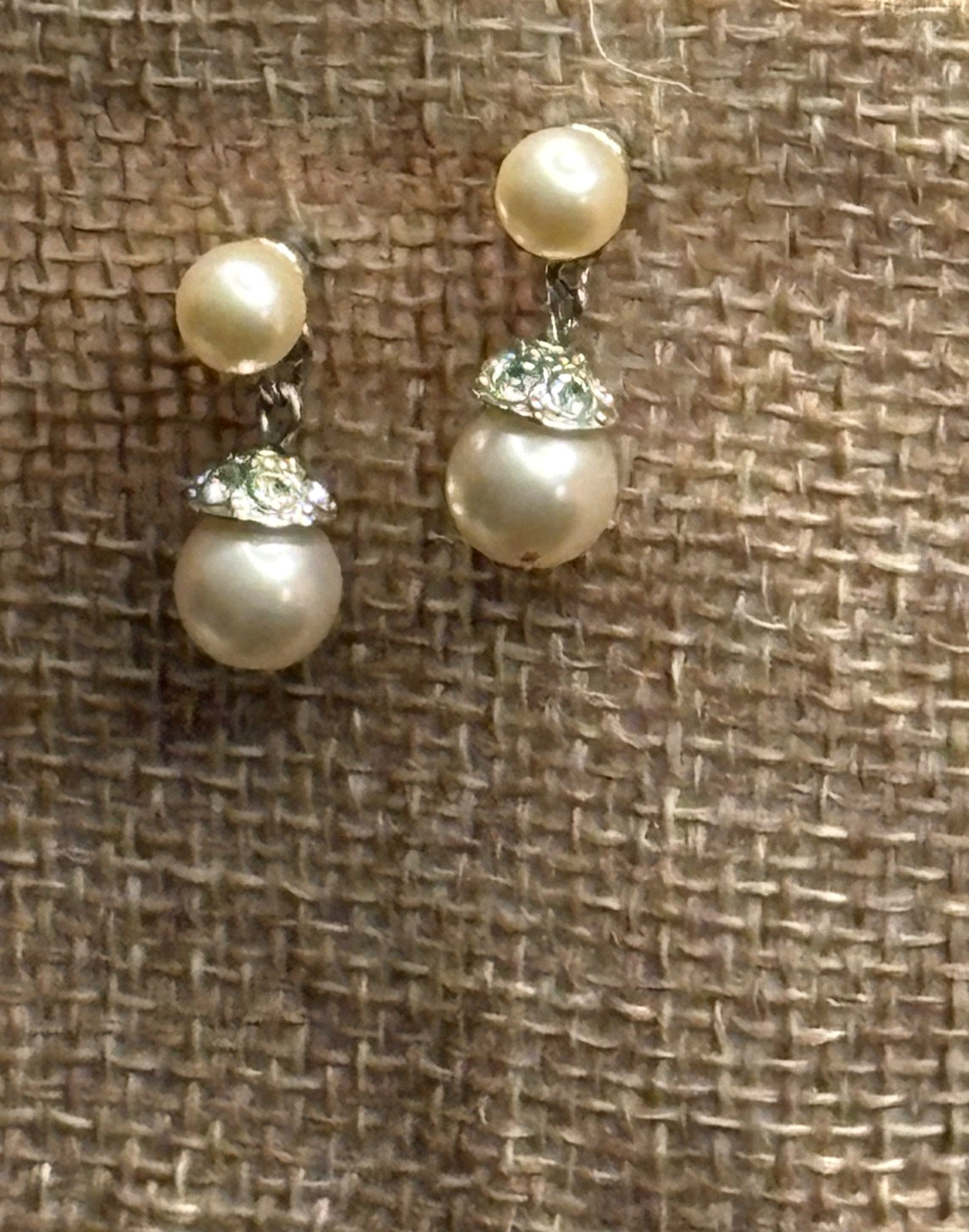 Zales Faux Pearl CZ Dangle Earrings.
