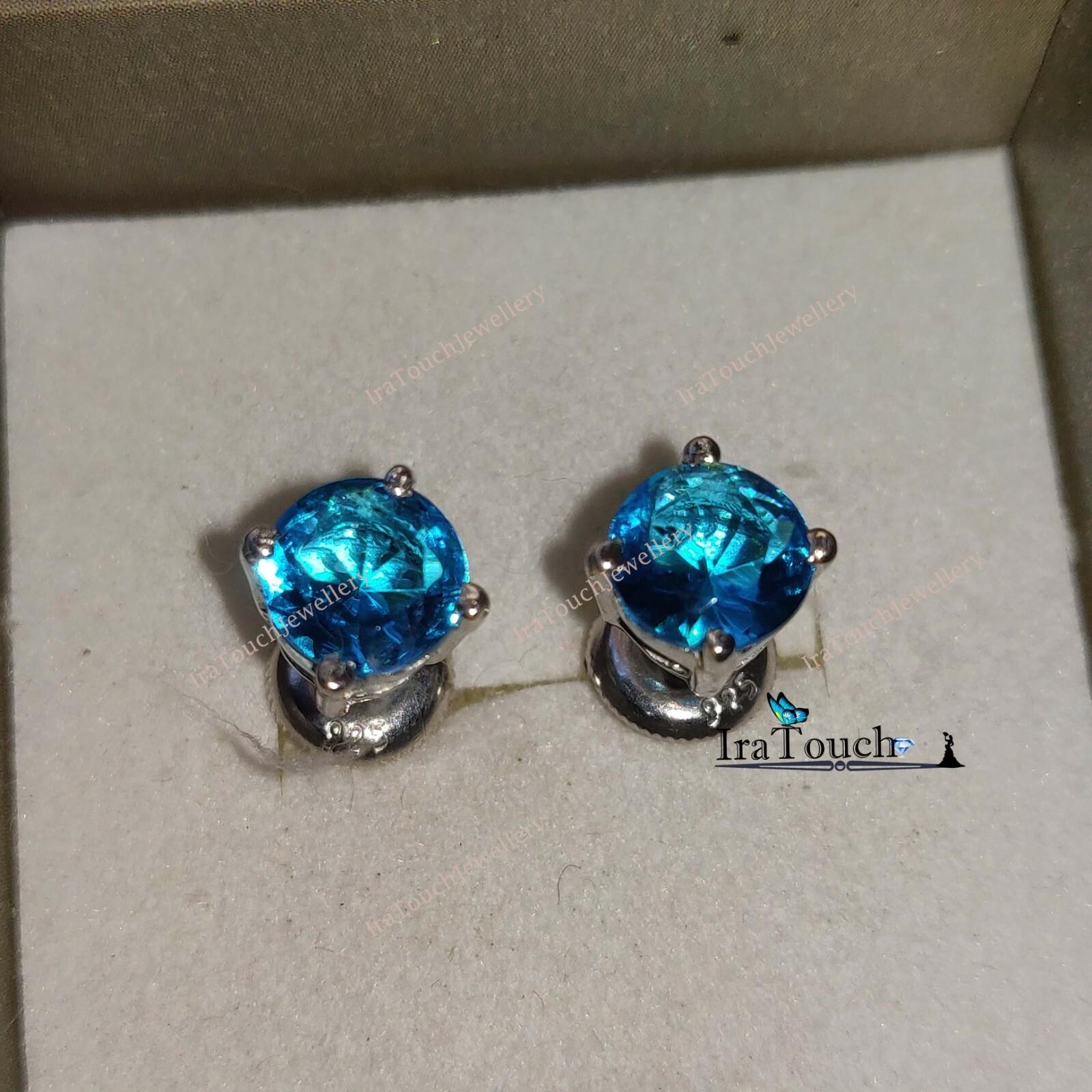 2Ct Round Lab-Created Blue Diamond Solitaire Stud Earring 14K White Gold Finish