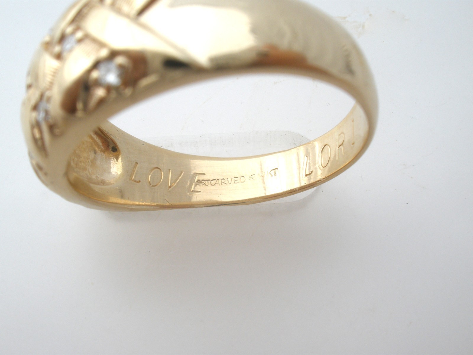 ARTCARVED 14K Gold Diamond Ring Vintage Basketweave Design Size 11 Vintage Band