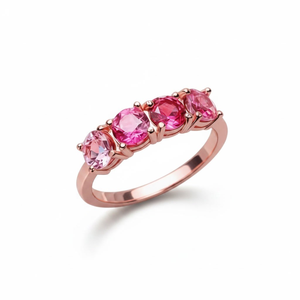 Gradient Pink Tourmaline Band Ring Round 4mm, Pink Tourmaline Gemstone Ring