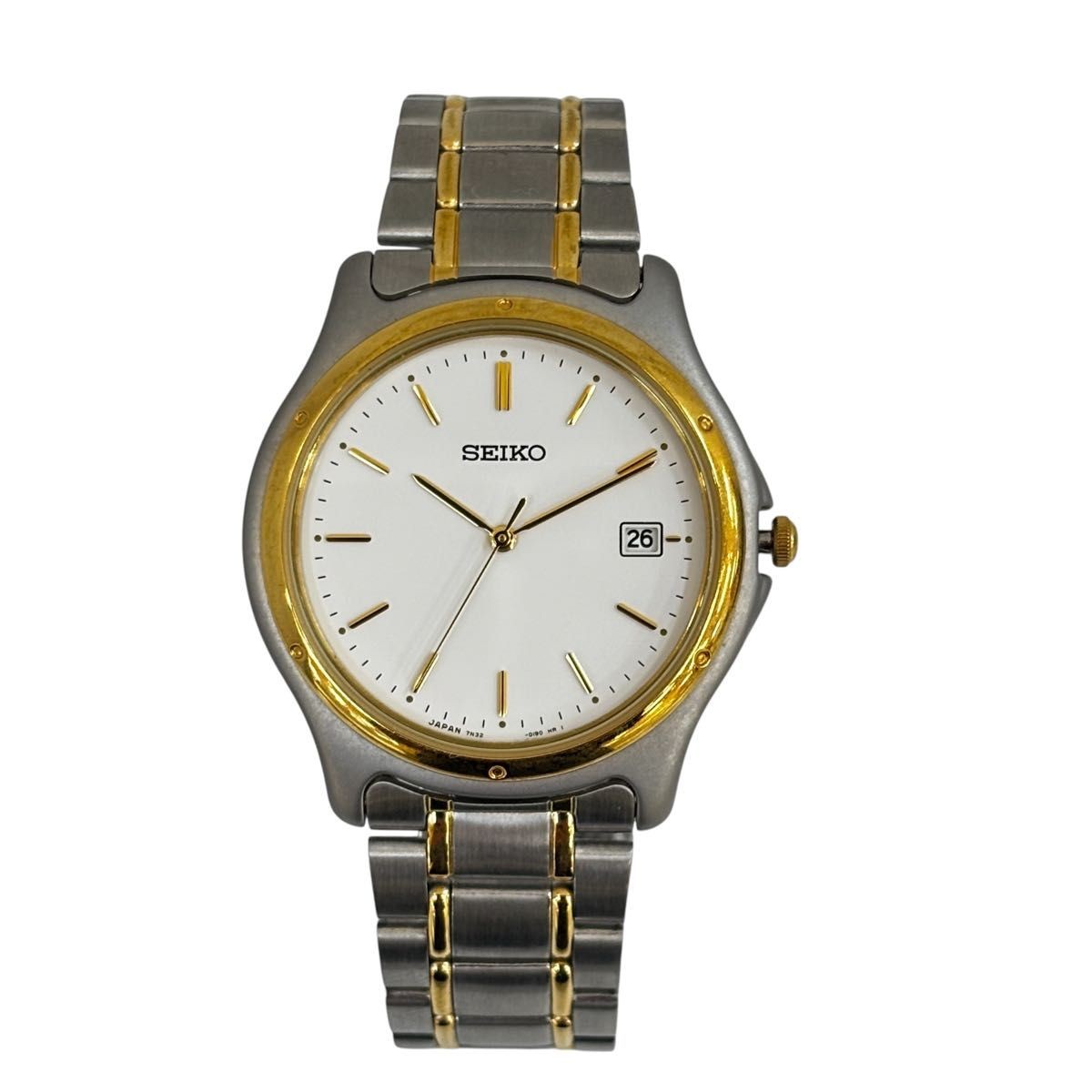 SEIKO 7N32 0151 Quartz Men’s Watch Working Item Made in Japan Date White Dial