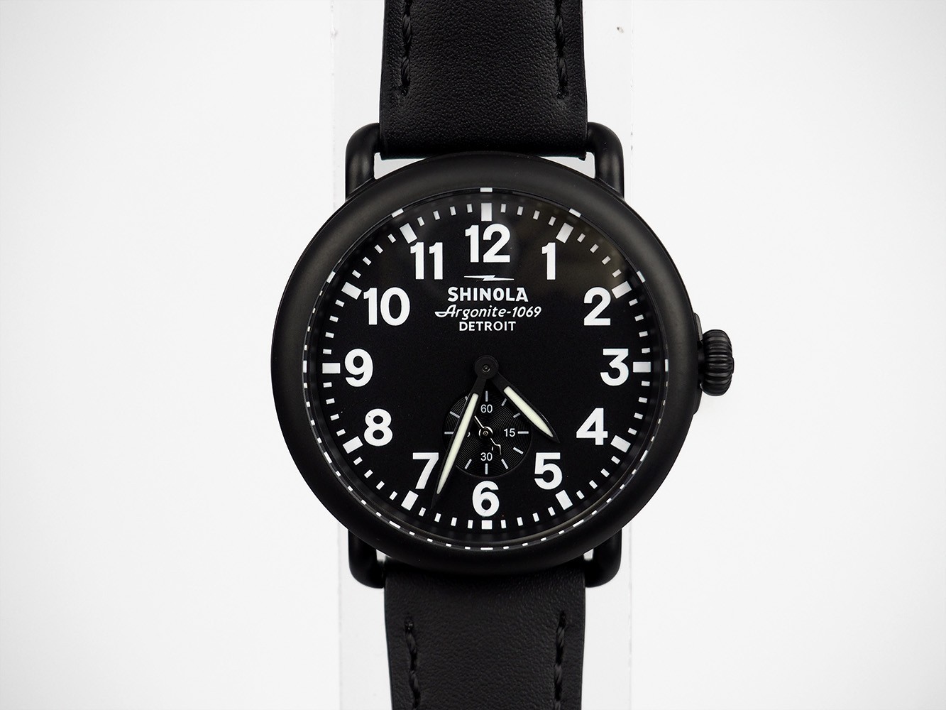 Men’s Shinola Runwell 41mm Black Dial Black Leather Strap Quartz Watch