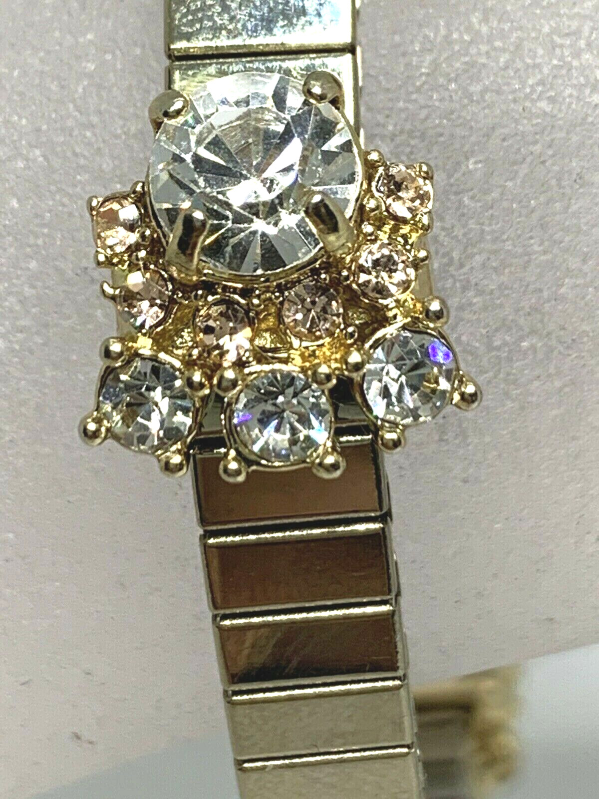 Bracelet Champagne Crystals Gold Tone Stretch Brilliant Bling Elegant Icy