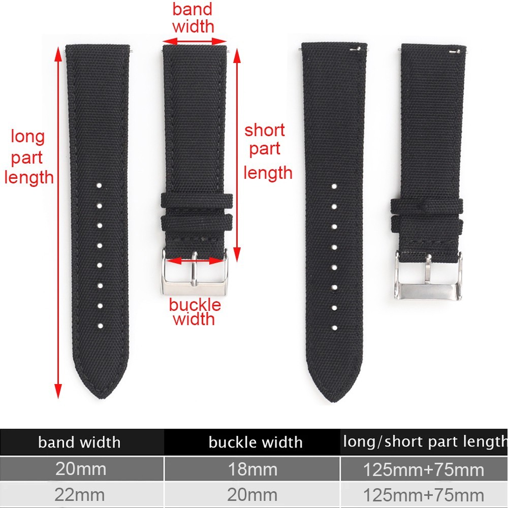 18mm 19mm 20mm 21mm 22mm 24mm Waterproof Sailcloth Watch Strap Two-Sided Nylon