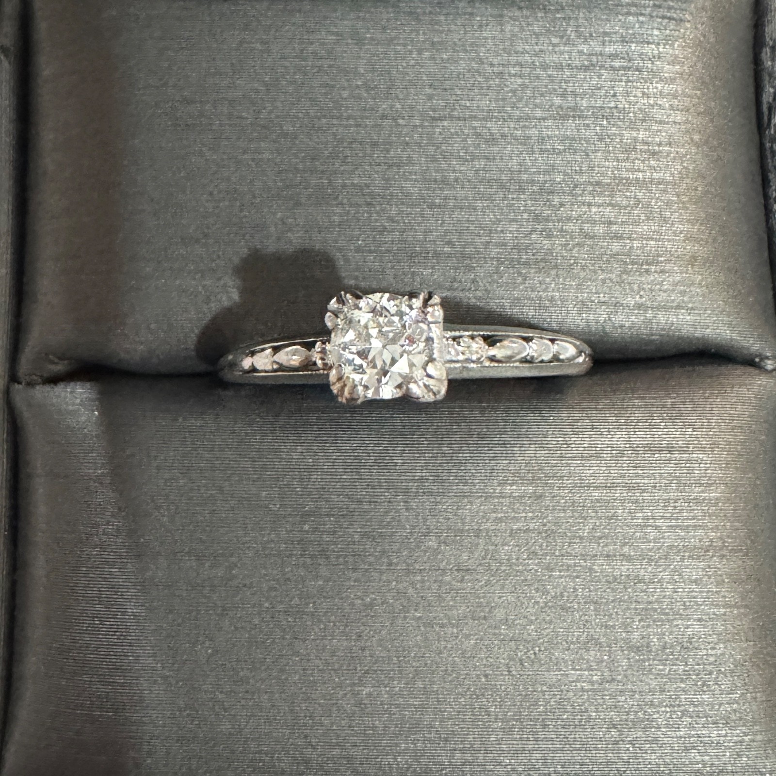 Antique Art Deco Natural OEC Diamond 0.36ct Solid 10k White Gold Engagement Ring