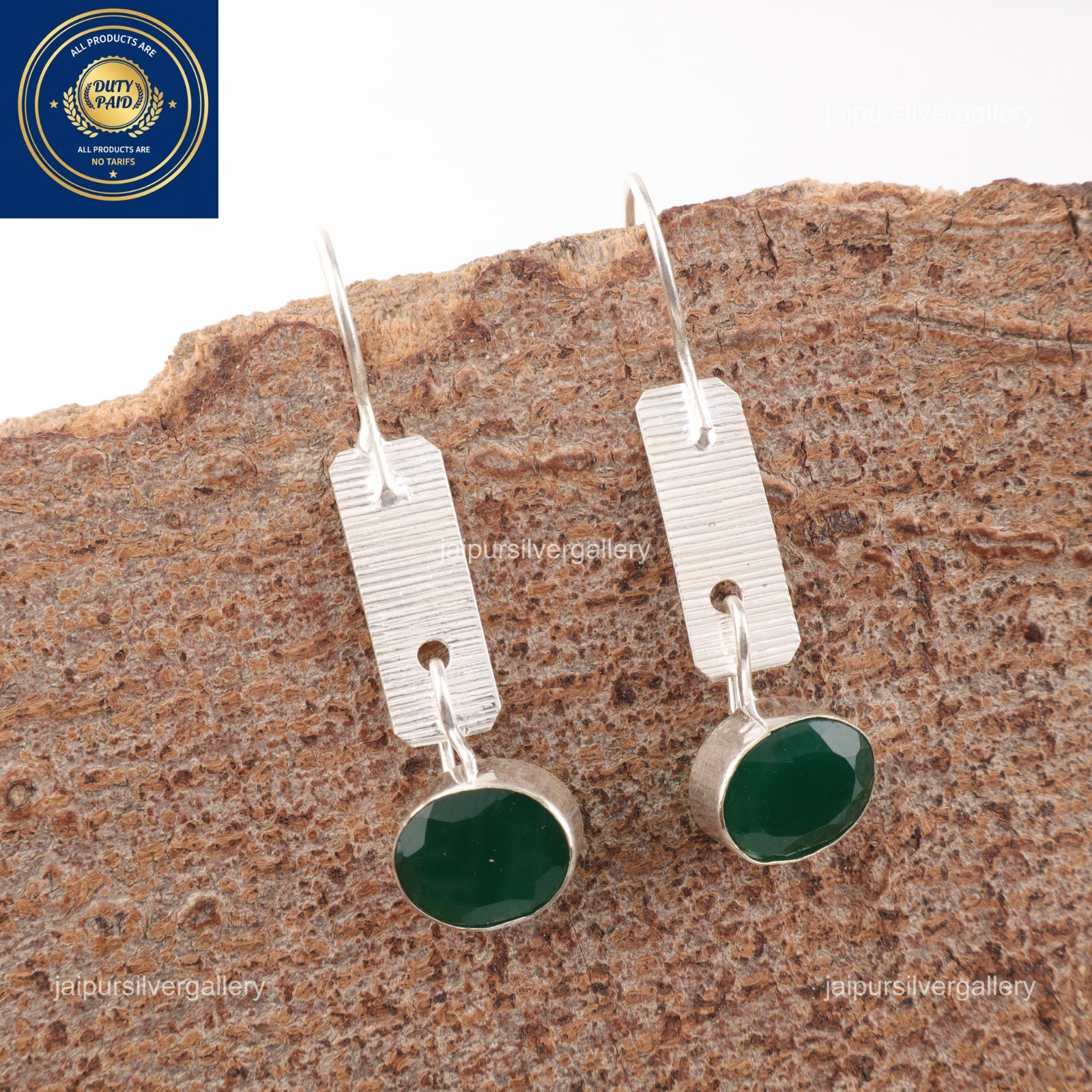 Green Onyx Gemstone Earrings 925 Silver Handmade Trendy Jewelry 1.9″ For Mother
