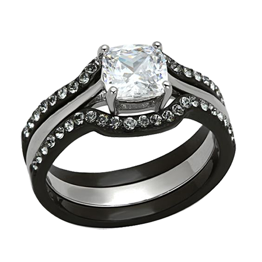 Wedding Engagement Ring Set 1.85Ct Black Stainless Steel 3 PCS Women’s SZ 5-11