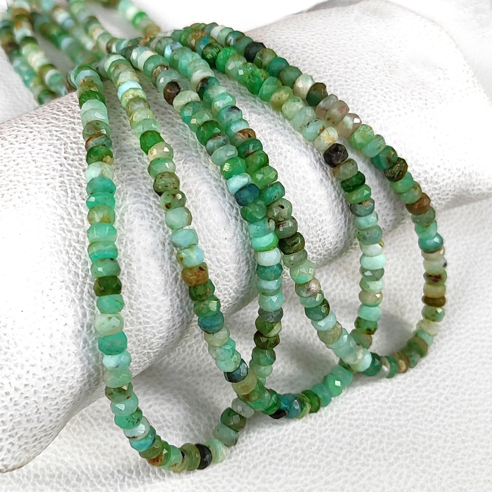 Natural Peru Green Opal 5.5mm Faceted Rondelle Shape Beads 16″ Strand