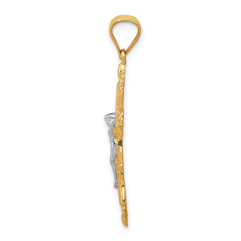 10k Two-tone Gold Crucifix Pendant for Women 1.4 gram, L-1.38 In, W-0.75 In