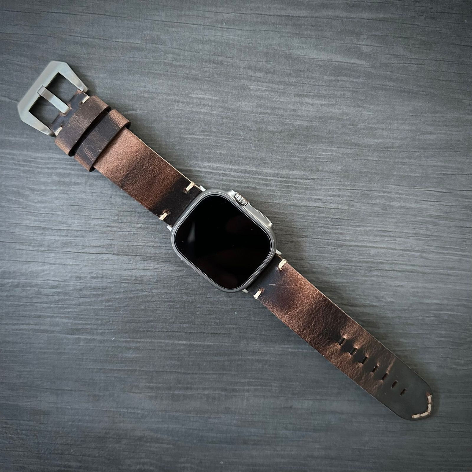 Thick Rustic Brown Leather Watch Strap Band For NEW Apple Watch ULTRA 1 2 49mm