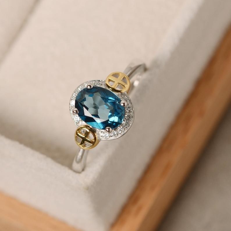 1.16 Ct Oval Cut Natural Topaz Diamond Engagement Ring 14K White Gold Size 7