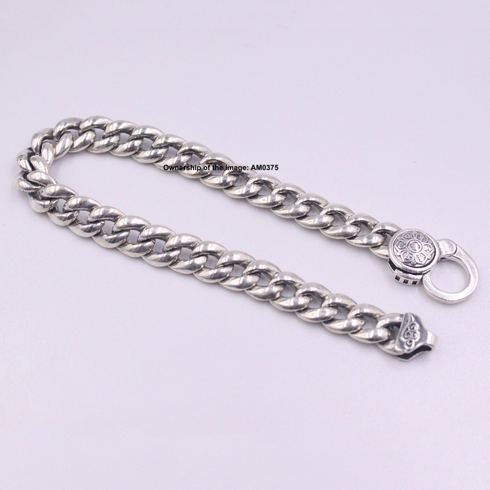 Pure 925 Sterling Silver Women Men Bracelet 9mm Curb Cuban Link Chain 8.26inch