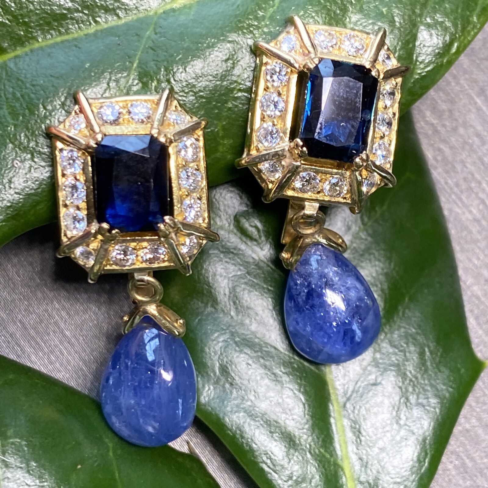 Vintage Diamond Sapphire Earrings Estate Fine Jewelry Pre-Owned