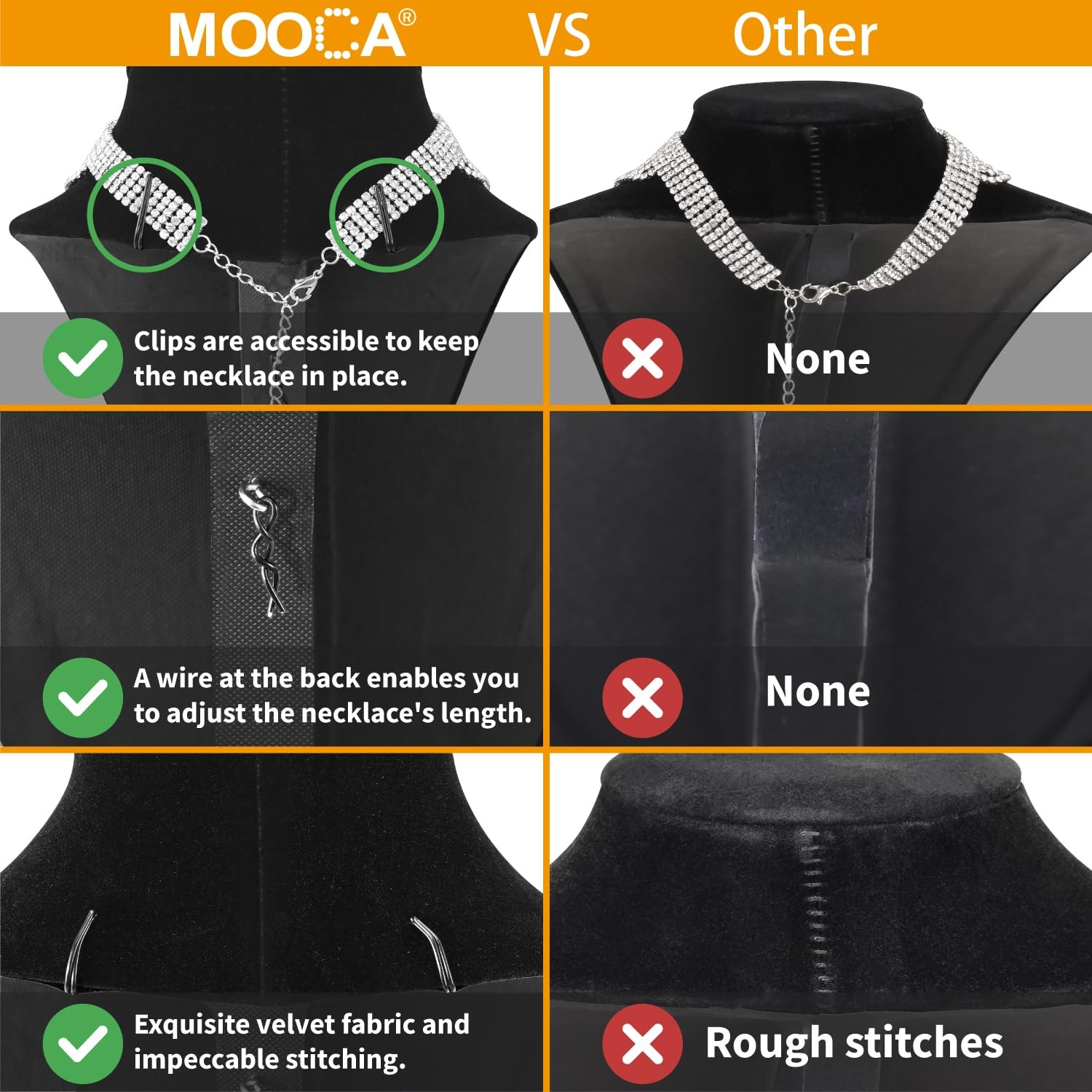 MOOCA 2 Pcs Deluxe Medium 6 3/8 W x 4 1/4 D x 10 H, 2) Black Velvet, 2 pieces