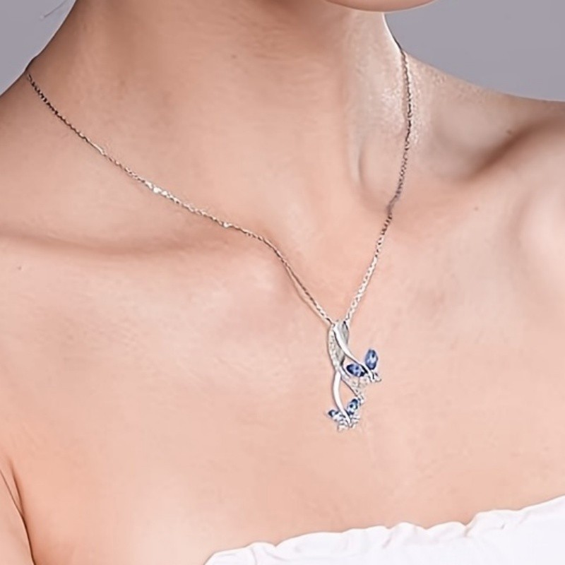 Butterfly Pendant Necklace for Women Inlaid CZ Fashion Jewelry Daily Wear Gift