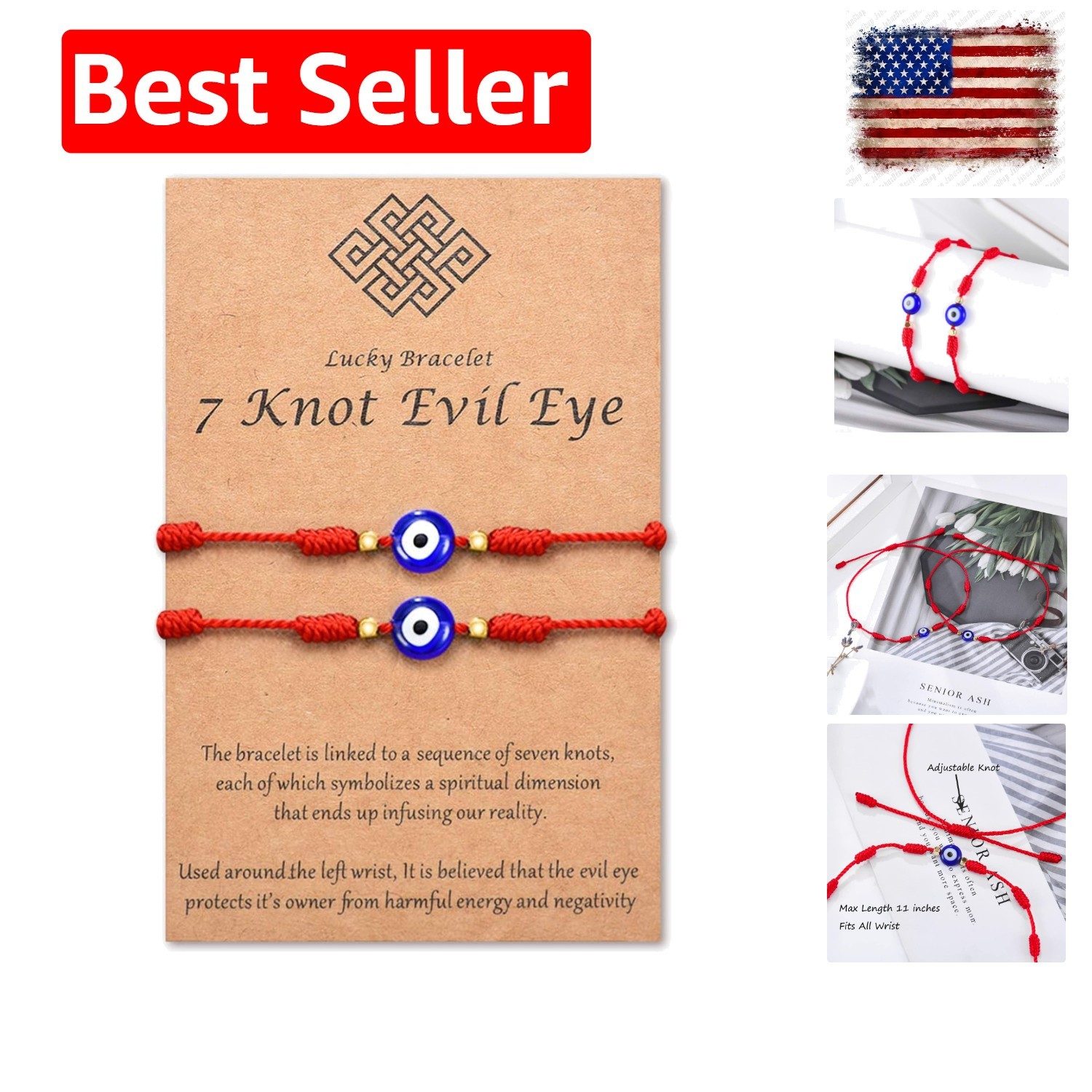 Protective 7 Knot Lucky Evil Eye Bracelet – Adjustable Red String for All Ages