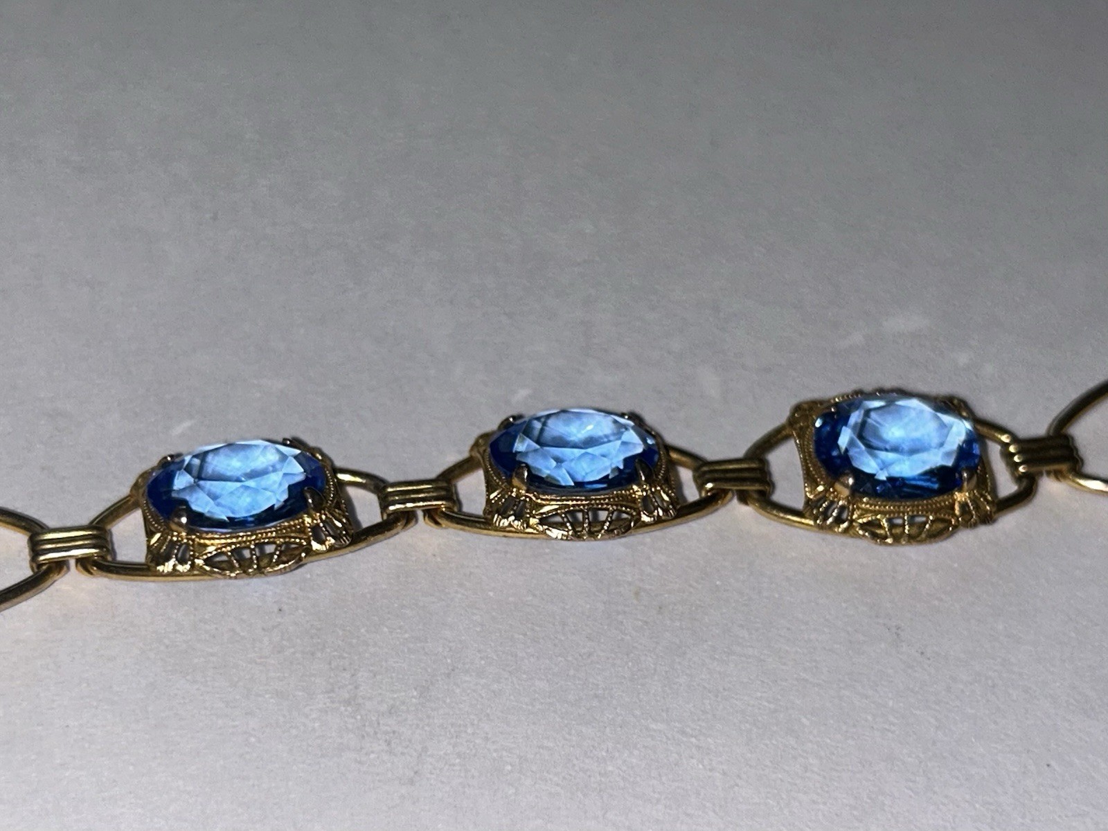 Antique Edwardian Sterling Cobalt Blue Glass Filigree Bracelet 7″ Stunning